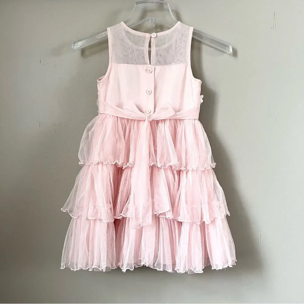 Jona Michelle Pink Tiered Embellished Girls Formal Pink Sleeveless Dress SZ 5